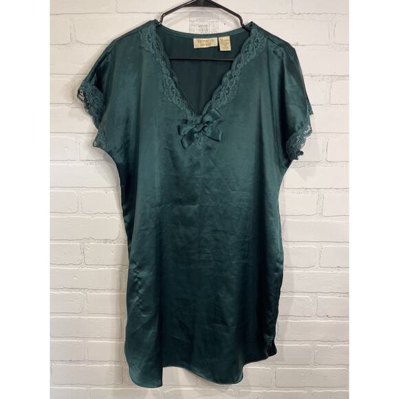 Vintage VICTORIA'S SECRET Emerald Green Nightgown Lace Size Med Lingerie Sleep - Picture 1 of 7